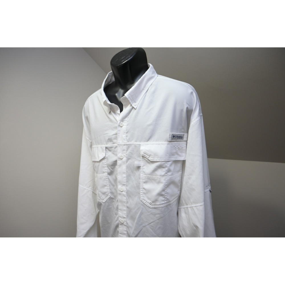 Columbia PFG Fishing Shirt Mens 3XL White Long Sleeve Vented Bahama II Excellent